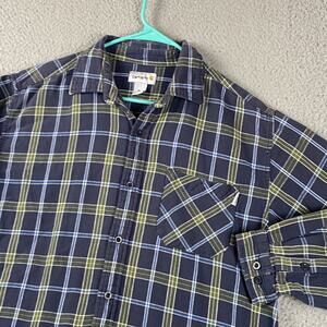 Carhartt Flannel Shirt Men's XL Green Blue Plaid Workwear Outdoors Cabincore